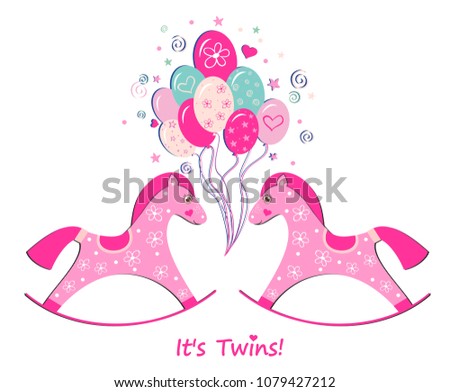 Twins Baby Shower Card Invitation Template Stock Vector Royalty