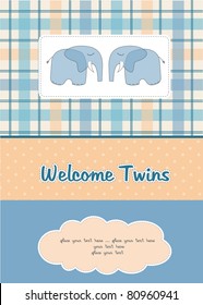 twins baby shower card with two elephants