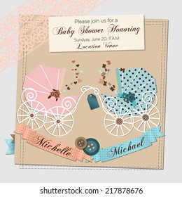 Twins baby shower invitation template vector illustration