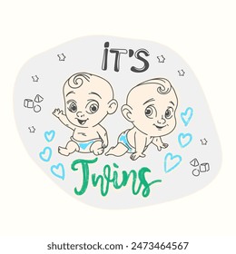 Its Twins, Boy and Boy, Gender Reveal Party Vector Poster Design