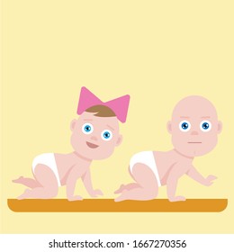
 Twins boy and girl crawl