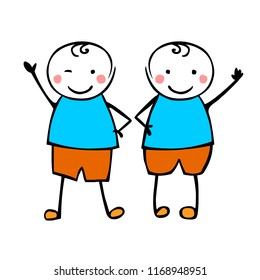 Twins Boys. Brothers. Flat vector people in the children's style