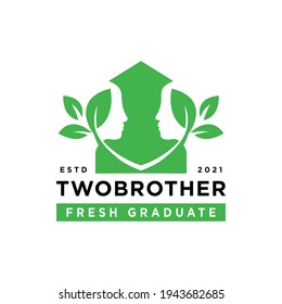 Twins Brother on Graduation Logo Design Inspiration - Isolated vector Illustration on white background - Creative and fresh logo, icon, symbol, emblem fresh graduate