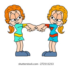 Twins Cartoon Girls Playing