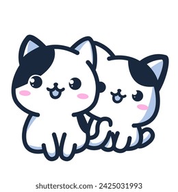 Twins cute cat sitting and smile together 