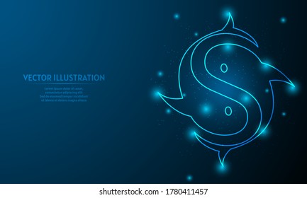twins fish  on blue abstract background. glowing background