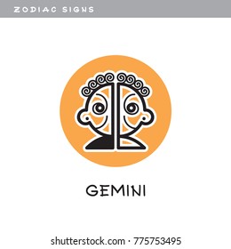 Twins, Gemini - vector icon. Logo, zodiac sign, symbol of astrological calendar. Cute illustration in cartoon style, isolated on white background.
