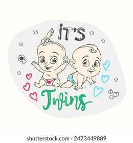 Its Twins, Girl and Boy, Gender Reveal Party Vector Poster Design