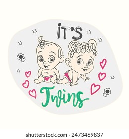 Its Twins, Girl and Girl, Gender Reveal Party Vector Poster Design