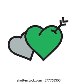  Twins heart arrow icon Green color