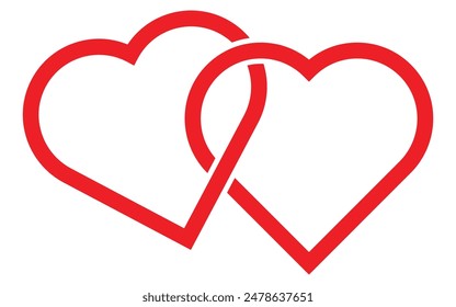 Forma del corazón de los gemelos juntos en elemento aislado de color rojo. Icono de dos corazones unidos.