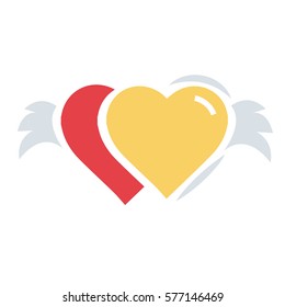 Twins Hearts with wings flat icon