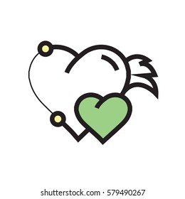 Twins Hearts wings pen tool design Green