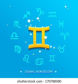 Twins horoscope sign on a blue background