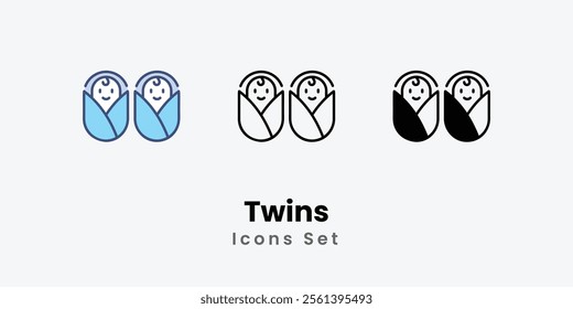 Twins Icons thin line and glyph vector icon stock illustration