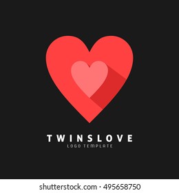 Twins Love Flat icon. Logo template for health company, accesories shop and valentine day. Vector eps.10