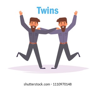 Twins Man Vector. Cartoon. Isolated art on white background. Flat