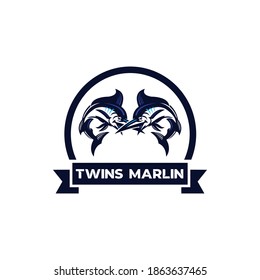 twins marlin fish logo, nice icons for company, vector illustrations