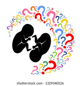 it's twins! Multiple pregnancy. Monozygotic twins (embryos). Design element for pregnancy theme. Maternity, motherhood, baby.  Baby Desire.  Fetus.  Vector illustration