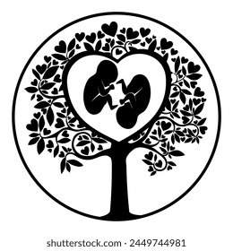 ¡son gemelos! Embarazo múltiple. Gemelos monocigóticos (embriones). Elemento de diseño para el tema del embarazo. Maternidad, maternidad, bebé.  El deseo del bebé.  Feto.  Ilustración vectorial