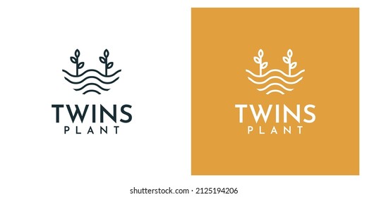 Twins plant logo illustration template design