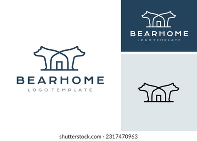 Twins Polar Bears Dome House with simple mono line art style for home building real estate residential logo design