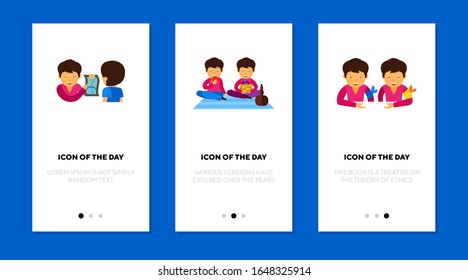 Zwillingsrelationen flach Symbol Set. Zusammen, Freund, Paar isolierte Vektorillustration-Zeichenpaket. Freundschaft und Familienkonzept. Symbolelemente für Vektorillustration für Webdesign und Apps