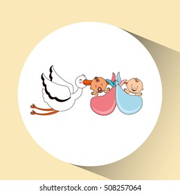 twins stork birth cartoon design vector illustraion eps 10