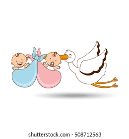 twins stork birth cartoon design vector illustraion eps 10