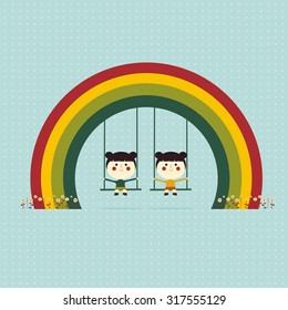 twins swinging in the rainbow
