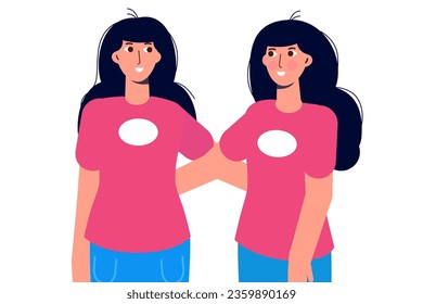 Twins together character concept. Vector illustration