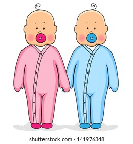 Twins as two babies brother and sister
