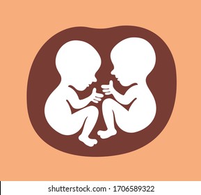 Twins - Two Unborn Babies Are In Uterus Of Mother. Prenatal Development Of Fetus And Foetus. Vector Illustration. 