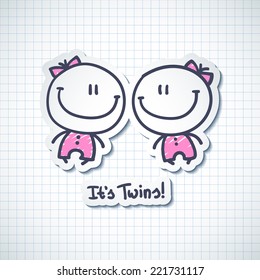 it's twins, vector hand drawn babies with text