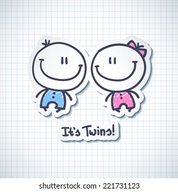 it's twins, vector hand drawn babies with text