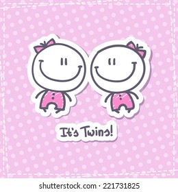 it's twins, vector hand drawn babies with text