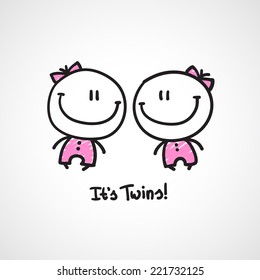 it's twins, vector hand drawn babies with text