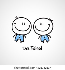 it's twins, vector hand drawn babies with text