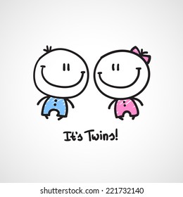 it's twins, vector hand drawn babies with text