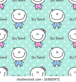 it's twins, vector seamless pattern of hand drawn babies with text
