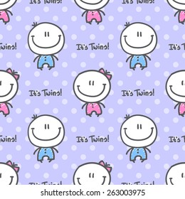 it's twins, vector seamless pattern of hand drawn babies with text
