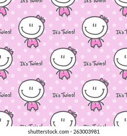it's twins, vector seamless pattern of hand drawn babies with text