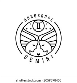 twins zodiac of gemini logo line art simple minimalist vector illustration template icon design. horoscope sign mysticism and astrology symbol