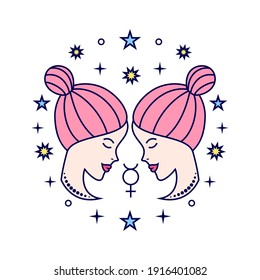 Twins zodiac sign on white background.