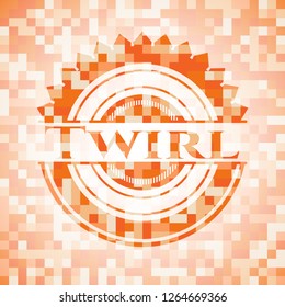Twirl orange tile background illustration. Square geometric mosaic seamless pattern with emblem inside.