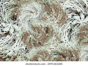 Twirled camouflage background created by floral or plant elements for textiles or fabrics. Chaotic motifs for fashion trends, business concepts, scrapbooking, tiles, prints, wallpaper, covers, posters