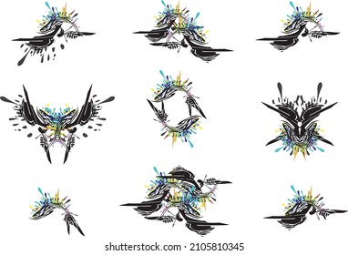 Twirled fish symbols splashes on a white background for your creative ideas. Colorful fish symbols for business concepts, web icons, prints, logos, textiles, restaurant menu, tattoos, emblems, etc.