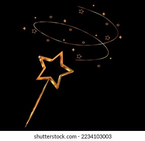 twirling gold magic wand on black background