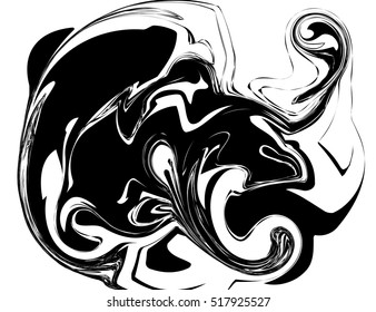 Twirling pattern of black color on white background. Marble ornament for decorative projects.