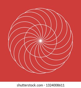 Twirling spin circle. Circular geometric pattern with moving effect of rotation. Optical symbol with stroked lines on color background.